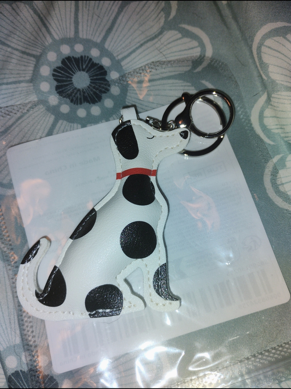 Dog Dalmation Spot Leather Keychain/Bag Charm  - White/Black